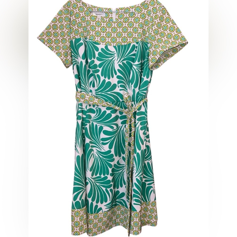 Dressbarn Women's Retro A-Line Dress in green and yellow, 1950s/1970s inspired
